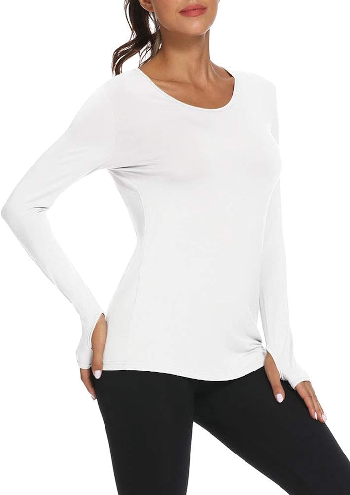 Mippo Long Sleeve Workout Shirts Yoga Athletic Tunic Tops with Thumb Hole at  Women’s Clothing store