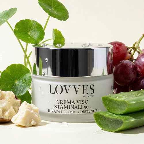 LOVVES Face Cream Stem Cells 50+, High Natural Cosmetics, Anti-Wrinkle, Anti-Aging Face Cream for Mature Skin, Moisturizing, for Day and Night, Glass Jar Format 50 ml