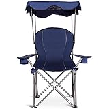 Goplus Folding Beach Chair w/Canopy Heavy Duty Camping Chair Durable Outdoor Seat w/Cup Holder and Carry Bag