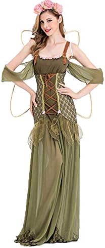 Women Angel Elf Costume Halloween Flower Fairy Fantasia Fancy Dress Adult Forest Princess Gown