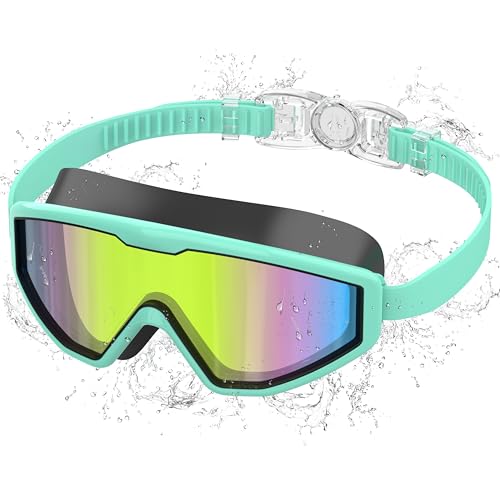 Ambienden Occhialini Nuoto Bambini con Anti-Appannamento, Protezione UV, Vista Ampia, Regolazione a Pulsante, Sigillo in Silicone, Occhialini Piscina Unisex per 3-12 Anni