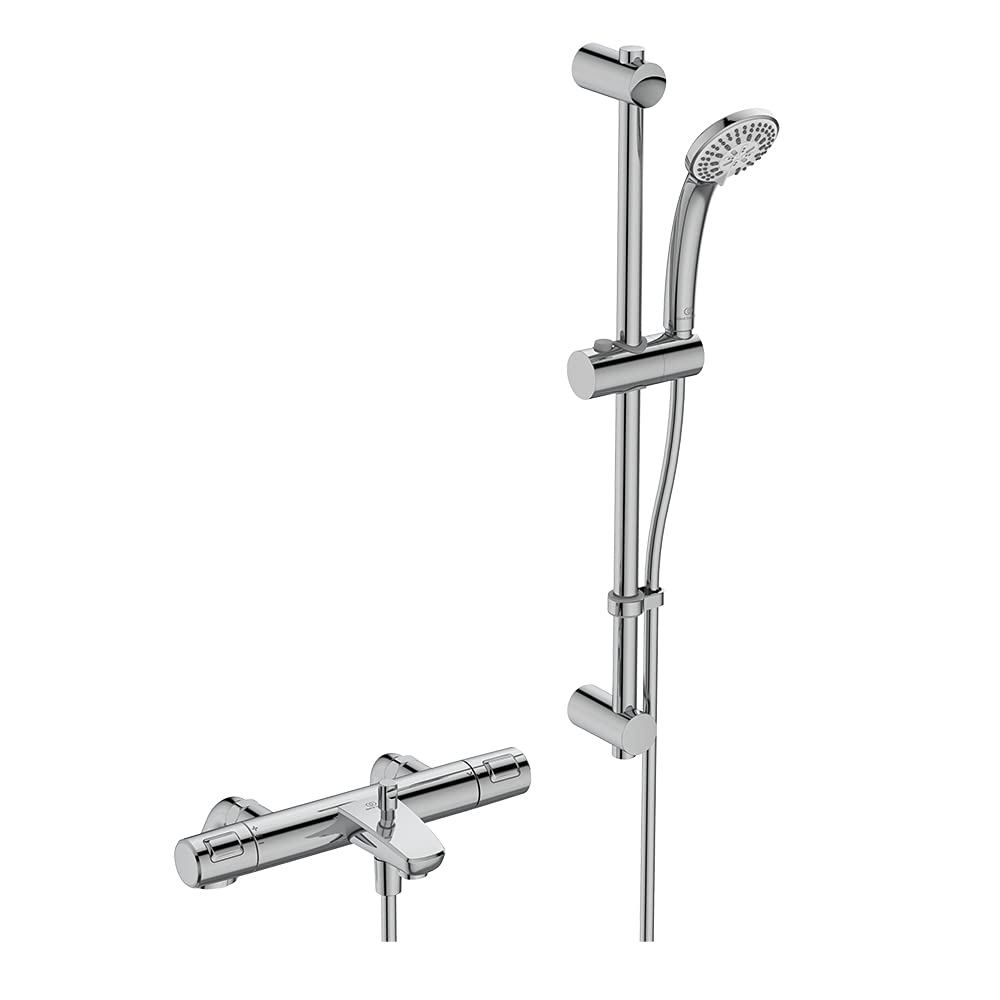 Ceratherm T25 Exposed Thermostatic Rim Mounted Bath Shower Mixer with Idealrain S3 3 Function Ø80 Handspray, 600mm Rail and 1.8m Hose — image 1
