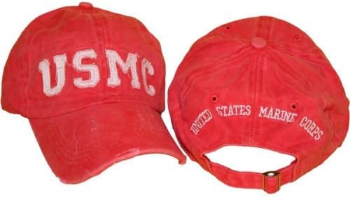 Ball Cap: New Hat Red Washed USMC US Marine Corps Embroidered Cap Licensed USMC