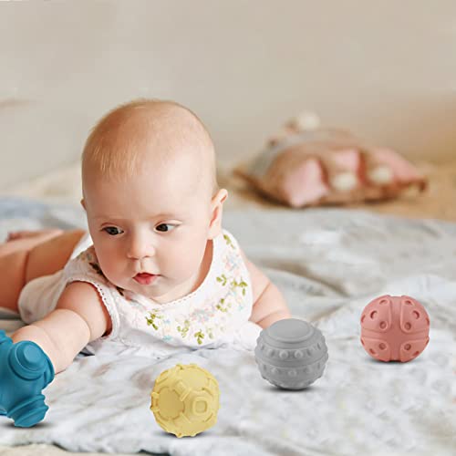 ATKSUNIEE Baby Soft Textured Ball Set,Sensory Ball Toys,Sound&Bath Toys