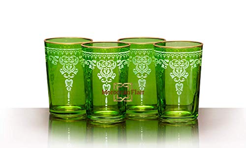 Moroccan-Morjana-Relief-Tea-Glasses-Set-of-4-Green