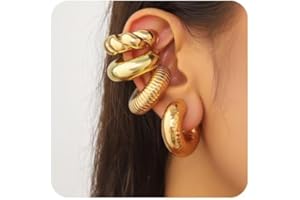 KISS WIFE 4 Pcs Chunky Ear Cuffs Non Piercing for Women, Golden C-shaped Clip On Cartilage Hoop Earrings Jewelry Gifts
