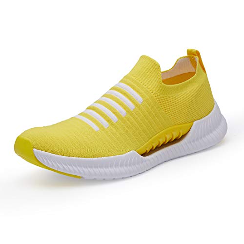 Phefee Slip on Walking Shoes for Women Lightweight Comfortable Work Shoes Non-Slip Tennis Shoes Fashion Sock Sneakers(Yellow,37)