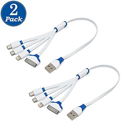 Multi Charger Cable 2 Pack 1FT KINGBACK Universal 4 in 1 Multiple USB Charging Cable Adapter Connector with 8Pin Lightning/30 Pin/Micro USB/Mini USB Ports for iPhone 6, 4, iPad 4,Galaxy S5,Nexus 5