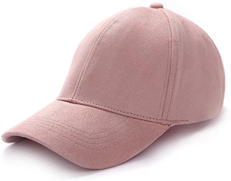 KVMV 6 Panel Faux Suede Leather Classic Adjustable Plain Hat Baseball Cap (Dark Pink)