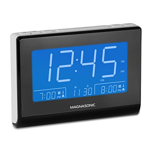 Magnasonic Alarm Clock Radio with USB Charging for Smartphones & Tablets, Auto Dimming, Dual Gradual Wake Alarm, Battery Backup, Auto Time Set, Large 4.8" LED Display, AM/FM (CR63W)
