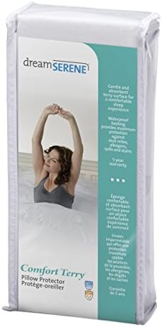 DreamSerene Comfort Terry Hypoallergenic, Waterproof and Breathable Pillow Protector, Queen, White