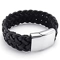 Men Stainless Steel Rope Bracelet Braided Leather Bracelet for Men by Aienid