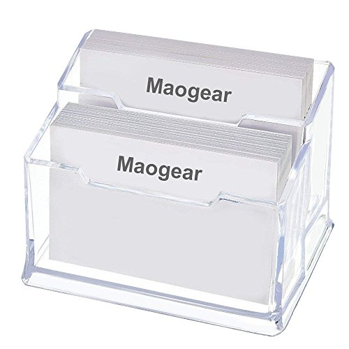 Maogear Business Card Case Holder, 2 Tier Premium Acrylic Clear Business Card Holder Display, Plastic Business Card Stand Organizer for Office (2 Pack)