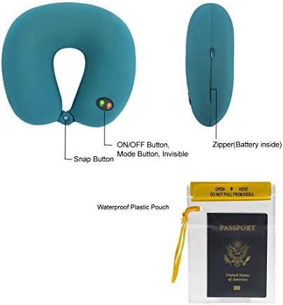 Genesis21 Auto-off Electronic Vibration Massage Neck Pillow with 6 Modes Massaging Neck Back Perfect for Travel and Noon Break with Waterproof Plastic Pouch with Hook &amp; Loop Closure