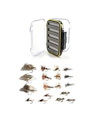 El Lugar de pesca con mosca impermeable caja para moscas y trucha volar Starter Surtido, 18 moscas
