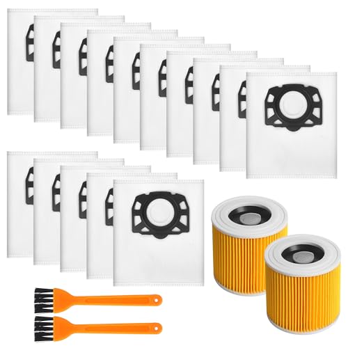 15 Pieces for Kärcher KFI 357 Vacuum Cleaner Bags +2 Filters +2 Filter Brushes Replacement for Kärcher WD2 Plus, WD2, WD3, SE4002, SE4001 KWD1-3 WD3.200, 2.863-314.0