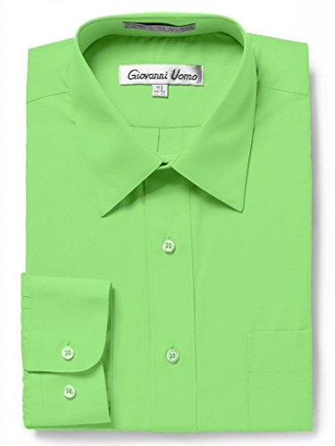 Giovanni Uomo Men's Traditional Fit Solid Color Dress Shirt Lime Green 16.5 32/33