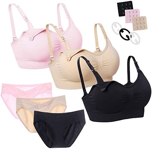Nursing Bra Maternity 3 Pack Seamless Removable Pads & Maternity Panties Set