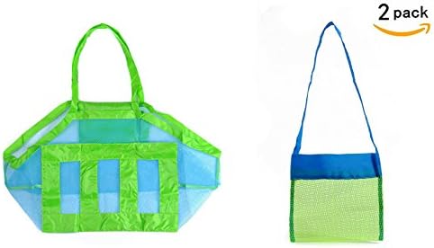 2 Pack Beach Bags, HityTech Extra Large Family Beach Sand Toy Sand Away Beach Mesh Tote Bag for the Beach, Pool, Boat Kids Toys Shell Collect - Blue Mess XL and S Size