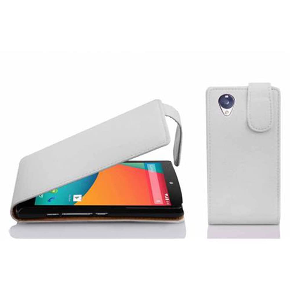cadorabo Case works with LG NEXUS 5 in SNOW WHITE - Flip Style Case made of Structured Faux Leather - Wallet Etui Cover Pouch PU Leather Flip