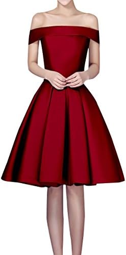 FASHION DRESS 2016 Women's Bridesmaid Off the Shoulder Satin Knee Length Prom Dress <020> Burgundy 14