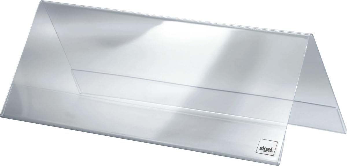 SIGEL TA130 Sign Holder, tent form, for 24 x 9 cm, double-sided presentation, rigid plastic, transparent, 5 Pieces