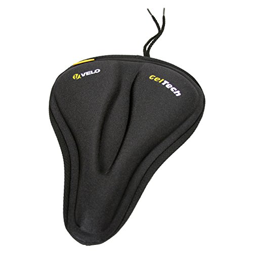 VELO VLC-031 Black Plush GelTech Comfortable Mid Size 10.5" x 7.5" Bicycle Seat Cover for City and Comfort Bikes. Gel Bike Saddle Seat Cushion Pad Cover for Man Woman