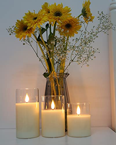 3 pcs Veladoras Recargables, Velas Led de Vidrio y Cera Real, Control | Veladora Eléctrica Sin Llama Grande con Control Remoto. Ideal para San Valentín, Navidad, Halloween, Cumpleaños y Decoración