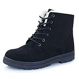 CIOR Women's Winter Warm Suede Lace Up Snow Boots Fashion Flat Platform Sneakers NX01-Black-40