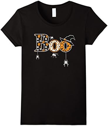 Womens Boo Halloween T-Shirt With Spiders And Witch Hat XL Black