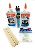 Elmers Clear Glue | Slime Making Essentials | 2 Pack of Elmer's Clear Glue, Neon Blue Glitter, Sequins & 2 Jumbo Craft Sticks