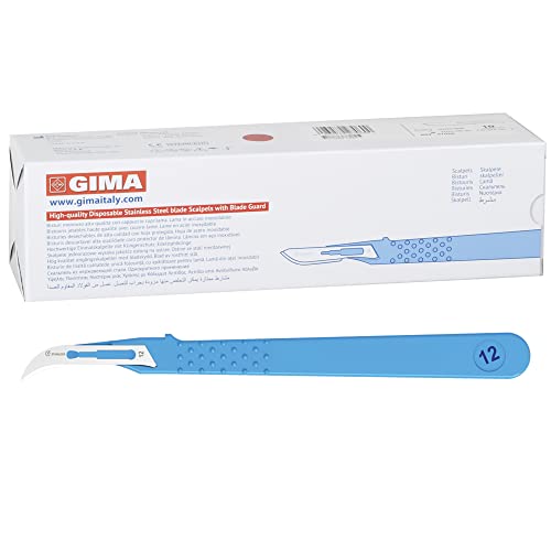 Gima - Stailess Steel Scalpels, ABS Plastic Handle, Sterile and Disposable, Standard model, Size n. 12, 10 Individually Packed Scalpels