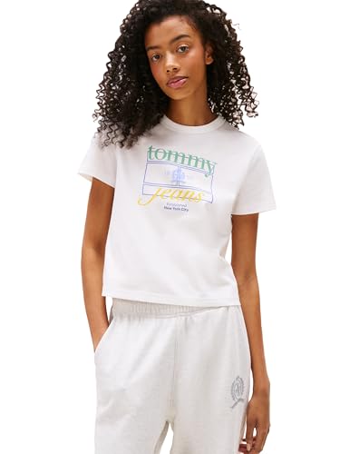 Tommy Jeans Womens Regular Crest Flag Tee, Ecru X-Large