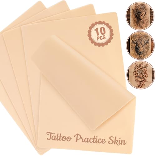 Sukh 10PCS Blank Tattoo Practice Skin - Skin Tattoo Practice 7.4 x 5.6 Double Sided Fake Silicone Microblading Eyebrow for Beginners and Experienced Artists