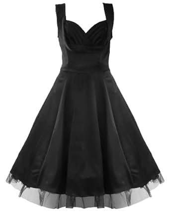 Amazon.com: 50's Satin Evening Cocktail Party Dress Black ...