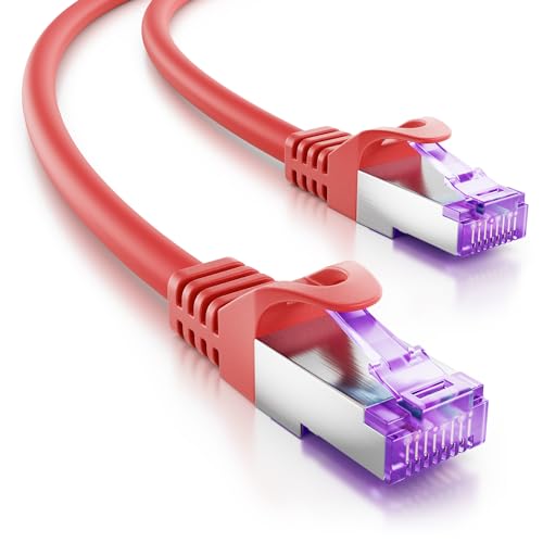 deleyCON 15m (49.21 ft.) CAT7 Network Cable - 10 Gigabit - RJ45 Patch & Ethernet Cable (Copper, SFTP PiMF Shielding) - for High-Speed LAN DSL Switch Modem Router Patch Panel CAT7 CAT6 - Red