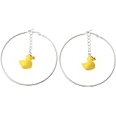 Dangle Cute Duck Big Huggie Hoop Statement Earrings for Women Yellow Resin Animal Chain Tassel Dangling Drop Earring Fashion Jewelry Gifts Birthday