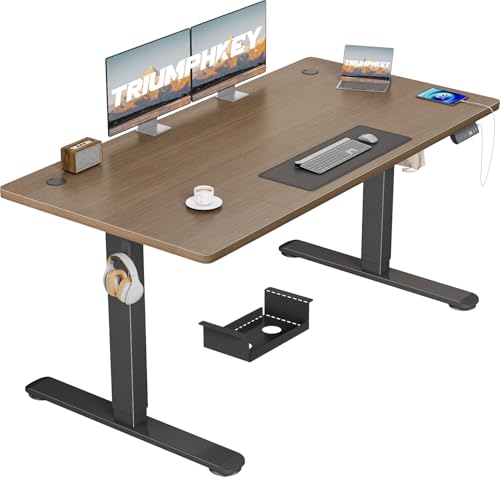 TRIUMPHKEY Höhenverstellbarer Schreibtisch 140x70, 18mm Tischplatte & USB-A