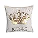FASHIONDAVID Gold King Crown Bronzing Flannelette Square Decorative White Throw Pillow Case Home Pillowcases Cushion Cover Gold King Queen Crown 18 X 18 Inches