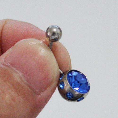 Thenice 5 Pcs 16g Big Crystal Ball Needle Navel Rings Stud Body Piercing - Thumbnail 2