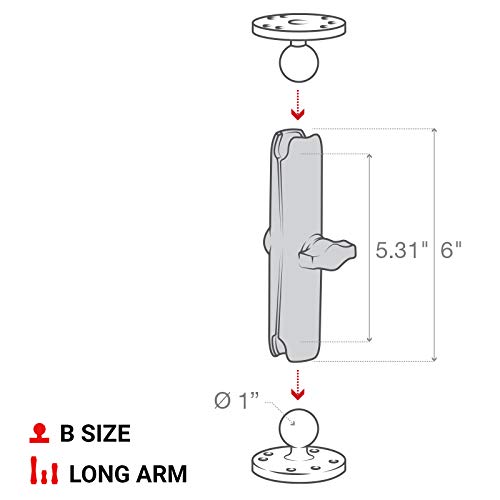 RAM Mounts RAM-B-201U-C Double Socket Arm (Long) Compatible with RAM B Size 1