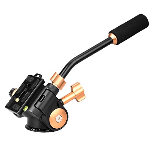 GkGk G06s Pan Head, 360 Degrees Smooth Rotation Hydraulic Damping Three-Dimensional Aluminum Alloy Tilt Head with Quick Release Plate for Tripod, Monopod, Slider, DSLR Camera, Camcorder (New Design)