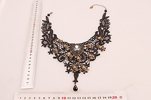 Charm.L Grace Black Lace Gothic Lolita Skull Pendant Choker Necklace Wedding Halloween Accessories - Thumbnail 3