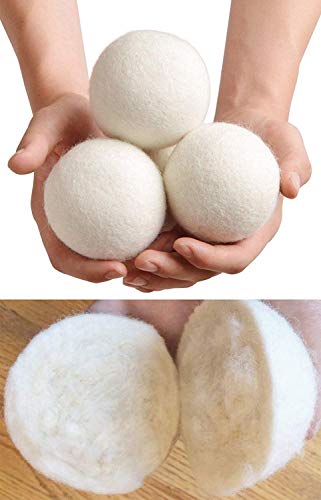 Wool Dryer Balls by Teemour Pack of 6 XL 2.95" Organic Natural Fabric Softener Laundry Dryer Ball White