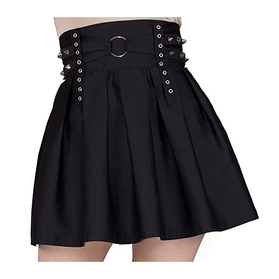 Vrolok-Clothing-Womens-Skater-Skirt-Gothic-Pleated-Mini-High-Waist-Size-M-Black