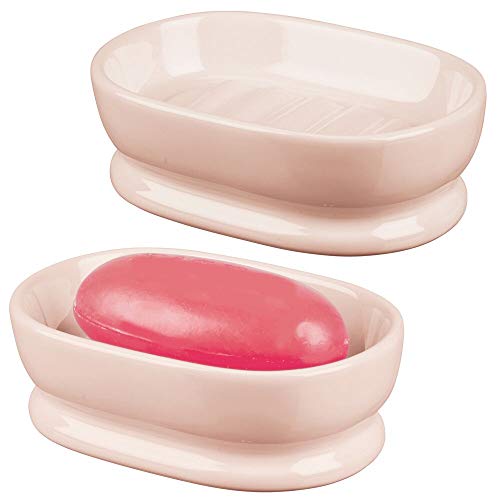 mDesign Decorative Ceramic Bar Soap Dish Tray for Bathroom Vanities