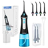 Cordless Water Flosser Oral Irrigator, Nicefeel 300ML 2 Tip Case Portable and Rechargeable Water Flossing for Travel, IPX7 Waterproof 3 Mode Teeth Cleaner with Tongue Cleaner, 4 Jet Tips for Home