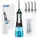 Cordless Water Flosser Oral Irrigator, Nicefeel 300ML 2 Tip Case Portable and Rechargeable Water Flossing for Travel, IPX7 Waterproof 3 Mode Teeth Cleaner with Tongue Cleaner, 4 Jet Tips for Home