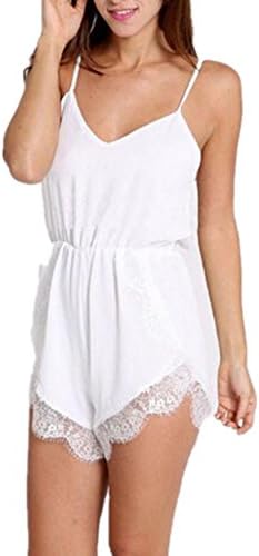 Meily? Women Strap Sleeveless Lace Chiffon Jumpsuit Rompers Playsuit