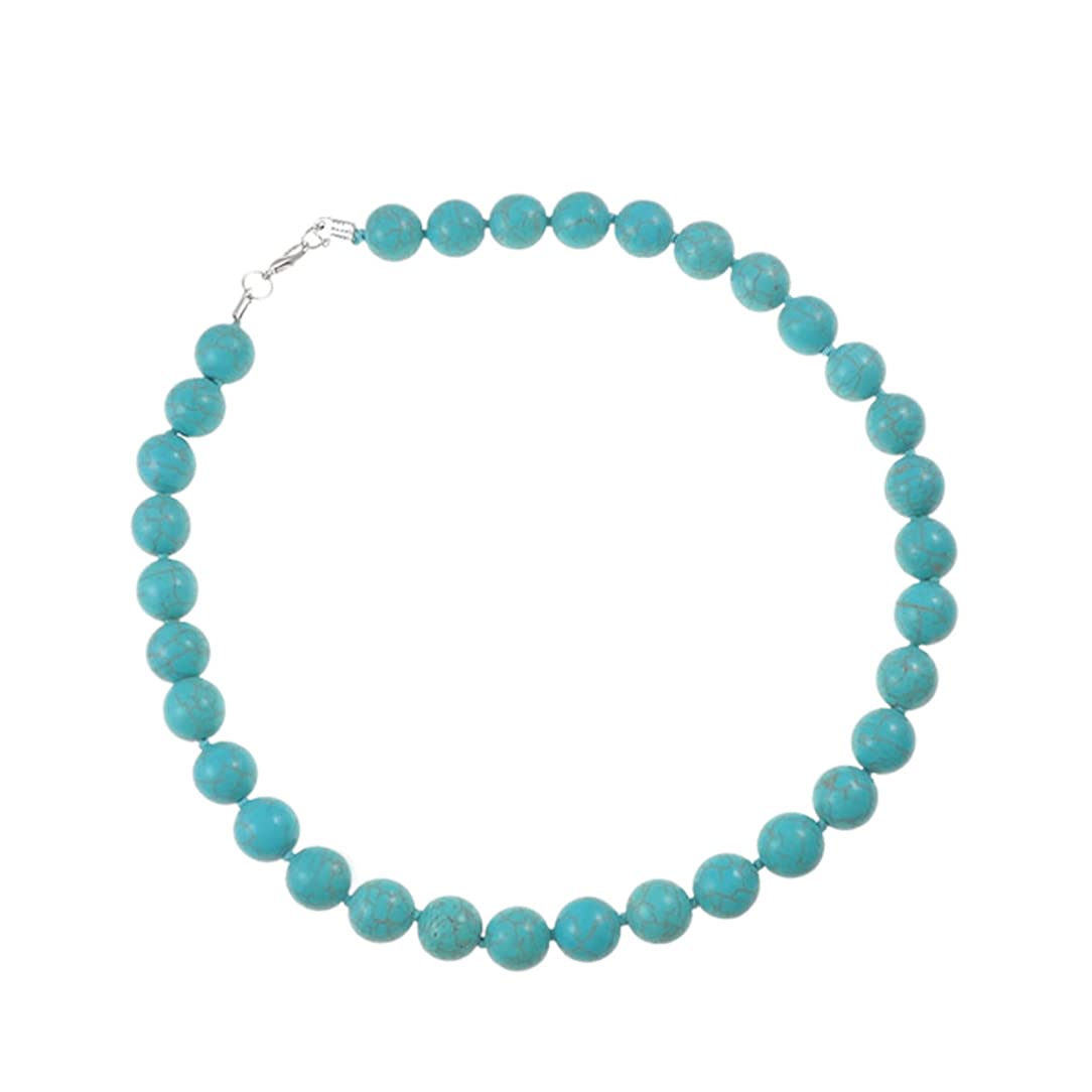 Treasure Bay 12mm Natural Gemstone Beaded Necklace For Women (Blue Turquoise) — image 1